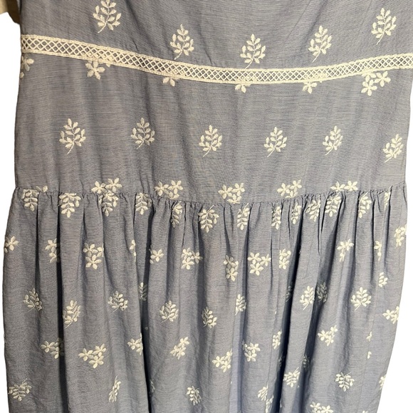 Monique Lhuillier Blue Sleeveless Embroidered Lace Poplin Midi Dress Size 14 - Picture 8 of 16